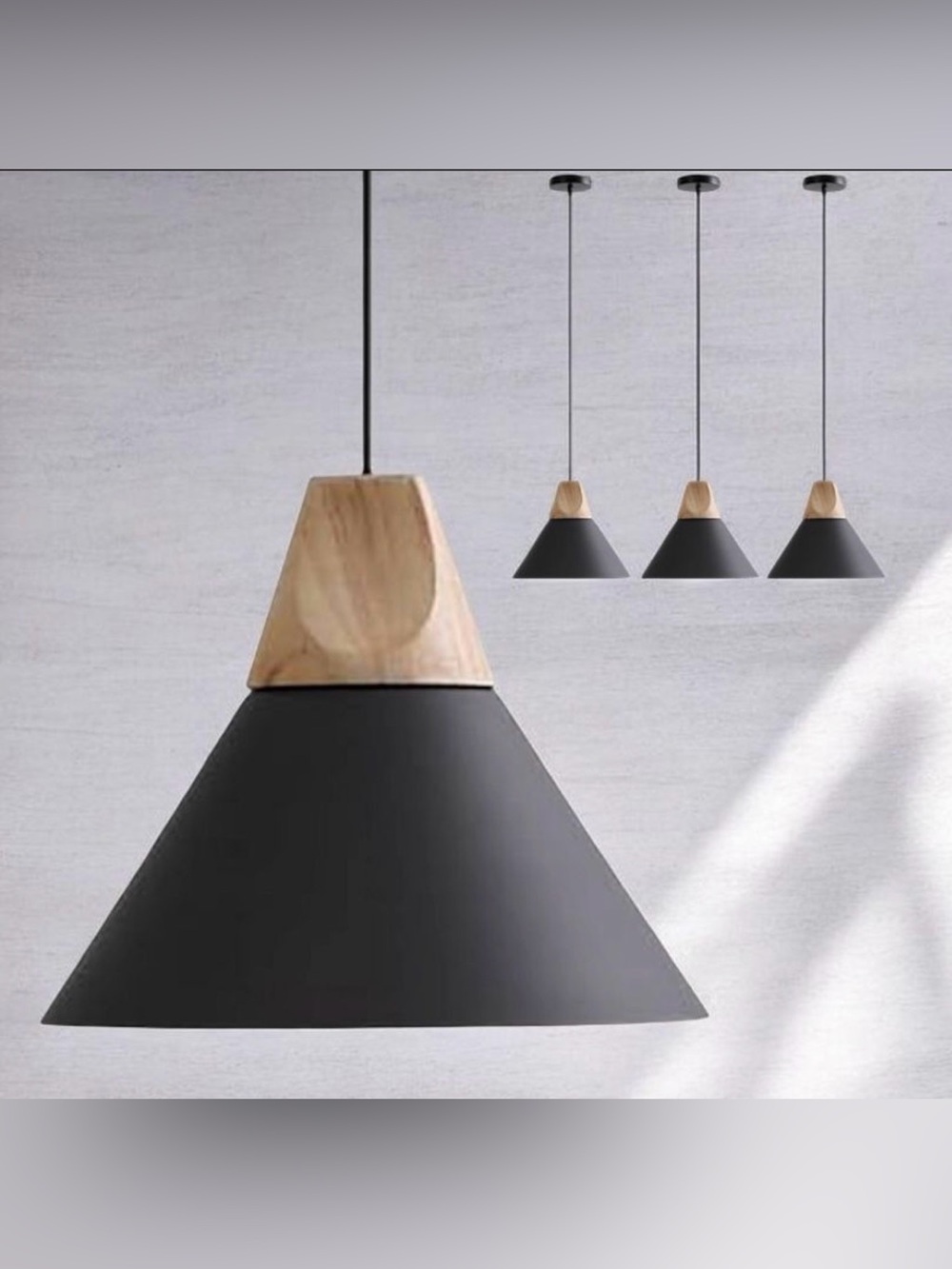 Set Of 3 Solid Wood Ceiling Hanging Lamps,Modern Matte Black Pendant Lighting
